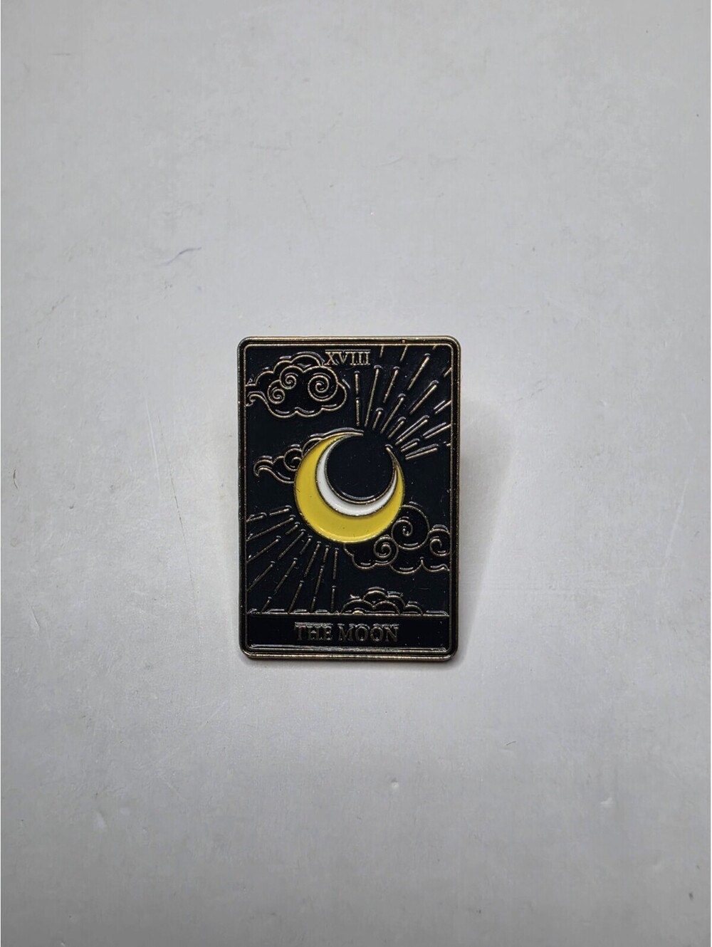 The Moon Tarot Card Enamel Lapel Pin Gold Tone Black Celestial Witchy Brooch